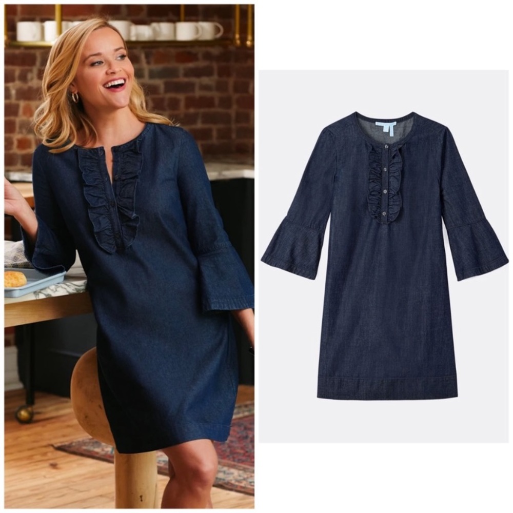 Draper James Chambray Ruffle Shift Dress 8